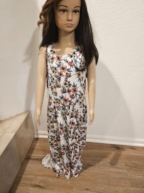 paper doll Cream Floral Sundress with Pink, Yellow & Blue Accents